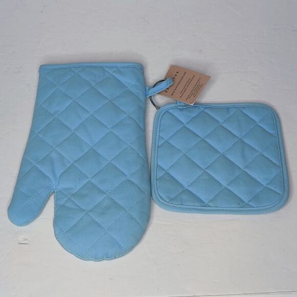 Rae Dunn Happy Easter Blue Kitchen Oven Mitt and Potholder Pink Butterflies - Picture 3 of 11